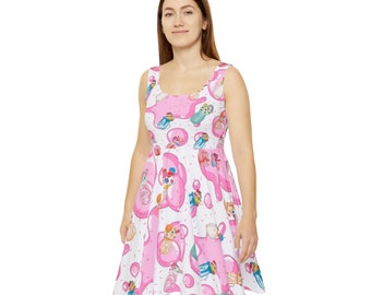 Women's Skater Dress - Bubblegum - Bubbles - Milkshake - Dessert - Pink (AOP)