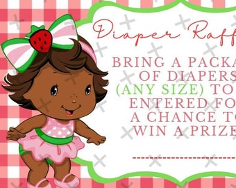 Digital Download African American Strawberry short cake Baby shower Diaper raffle card.