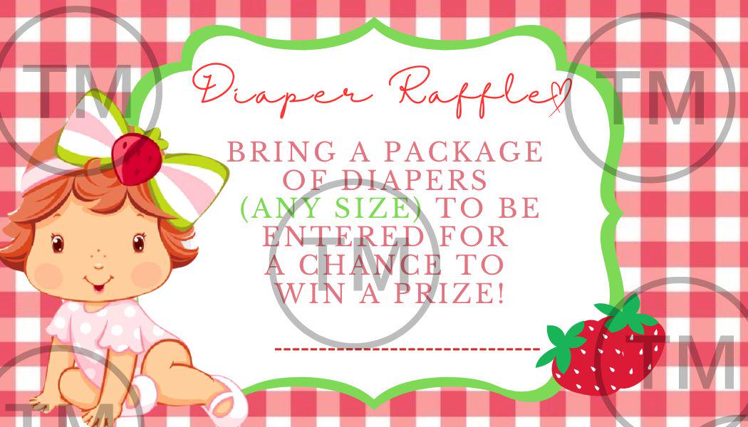Digital Download Strawberry short cake Baby shower Diaper raffle card.