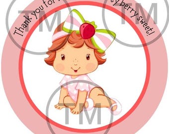 Digital Download Strawberry short cake Baby shower/Birthday/Gender reveal Stickers. I customize, you download, print and cut