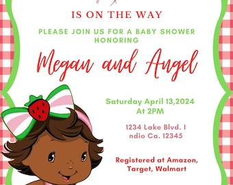 Digital Download African American Strawberryshortcake Babyshower/Birthday/ Baby announcement. (English or Spanish) I customize, you download