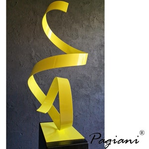 Yellow sculpture Indoor Outdoor Art, Garden sculpture, Spiral abstract, Steel sculpture, Modern Metal Sculpture, Decor Metal by Pagiani
