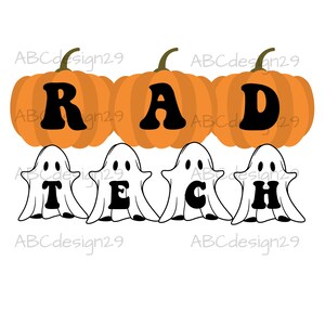 May include: A Halloween-themed graphic with orange pumpkins above white ghost figures. The word "RAD" is spelled out in black letters on the pumpkins, and "TEACH" is spelled out on the ghosts. The design is set against a white background.