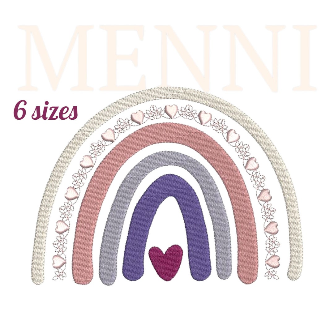 Boho Rainbow Machine Embroidery Design, Rainbow With Heart Design ...