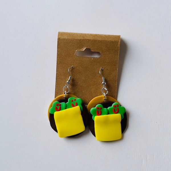 SpongeBob Krabby Patty Pickle Polymer Clay Earrings