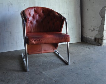 Mid-Century Modern Tufted Leather Armchair, 1970s