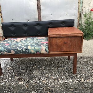 Restored Vintage Teak Telephone Bench Unit with Vinyl Seat, 1960s