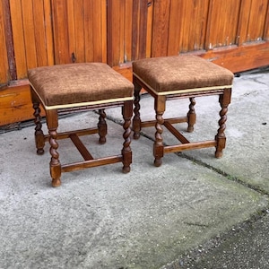 Set of 2 Restored Vintage Colonial Wooden Stools, 20th Century