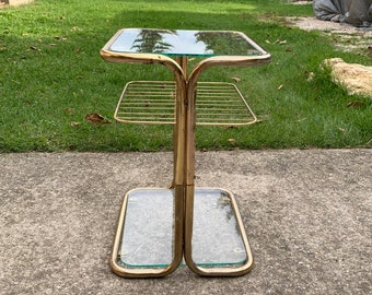 Mid Century Brass and Glass Side  Table, Trolley Italy 1970