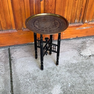 Moroccan Folding Table with Engraved Brass Top