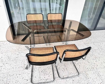 4 sillas Cesca de diseño Marcel Breuer B32 de Gavina, alrededor de 1960+ Mesa de comedor