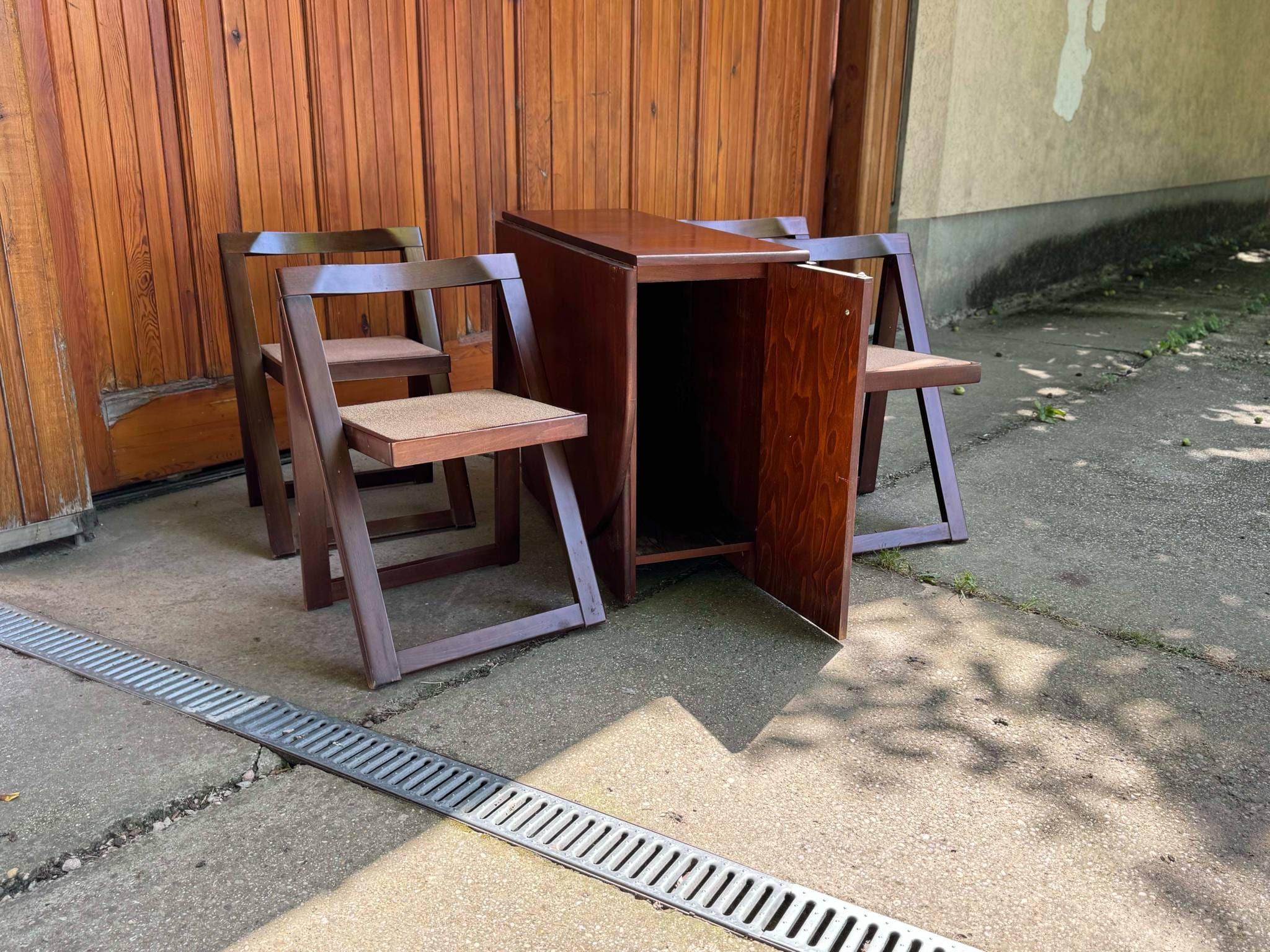 Vintage Drop-leaf Dining Table & 4 Folding Chairs, 1960s Set, Aldo ...