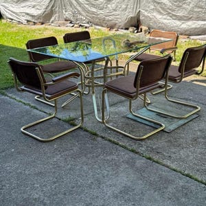 Vintage Italian Dining Set, 1970s Brass Table and 6 Chairs, Mid Century Modern Glam Dining Furniture, Hollywood Regency Style