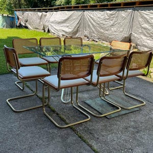 Vintage Italian Dining Set, 1970s Brass Table and 8 Chairs, Mid Century Modern Glam Dining Furniture, Hollywood Regency Style