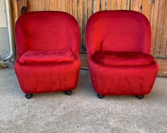 Mid-Century Red Velvet Armchairs, 1960s, Set of 2