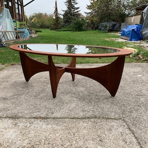 Oval Teak Astro Coffee Table with Glass Top by Victor Wilkins for G-Plan, 1960s
