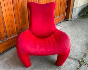 Poltrona lounge vintage Leolux Organic in velluto rosso, anni '70