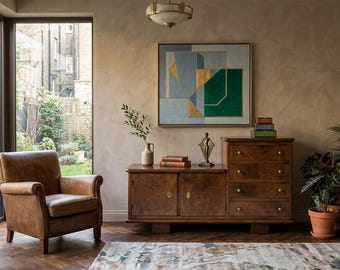 Art Deco Walnut Sideboard / Restored Credenza with Asymmetrical Design