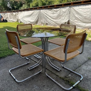 Italian Round Dining Table with Cane Chairs, – Set of 5