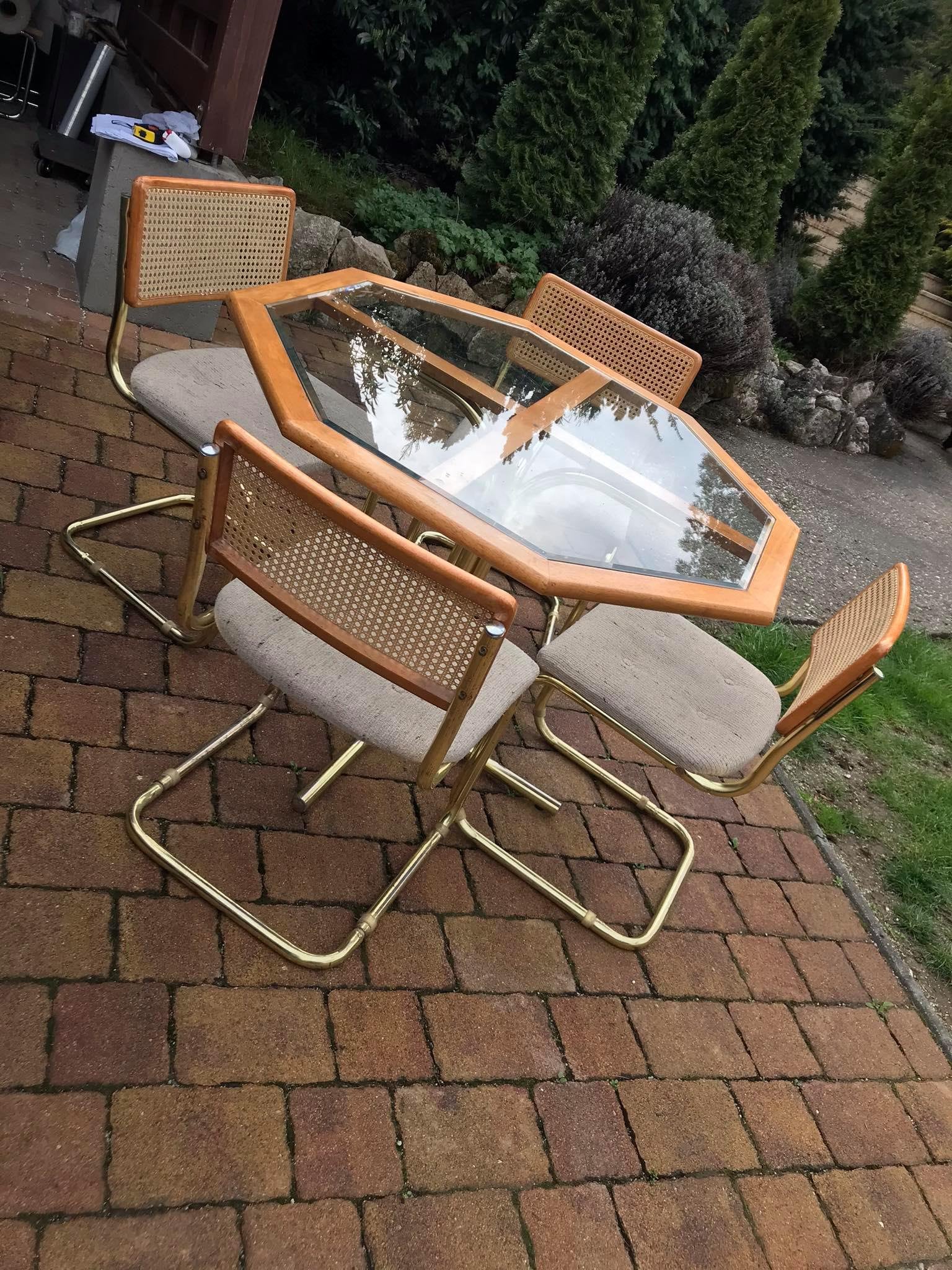 Octagonal Brass Glass Dining Table and 4 Chairs Etsy
