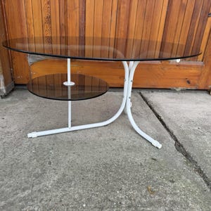 Vintage  Oval Table with Metal Legs and Smoky Glass Top&quot;