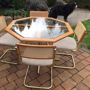 Octagonal Brass & Glass Dining Table and 4 chairs