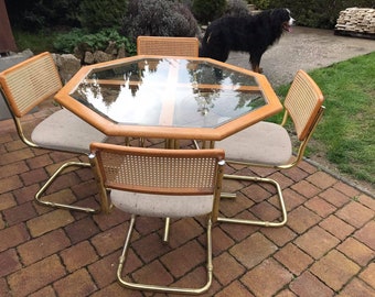 Octagonal Brass & Glass Dining Table and 4 chairs