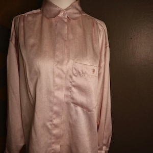 Vintage 1980&#39;s Diane Von Furstenberg DVF Boxy Pink Button Down Blouse Long Sleeve with Subtle Pattern- Tag Size Medium