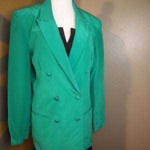 Vintage 1980&#39;s 100% Silk Longline Double-breasted Blazer - Stephanie Andrews Brand - Tag Size 6