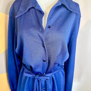 Vintage 1970’s Long Lightweight Navy Cardigan with Tie Waist • Morlove Brand • tag size 40 (see measurements)