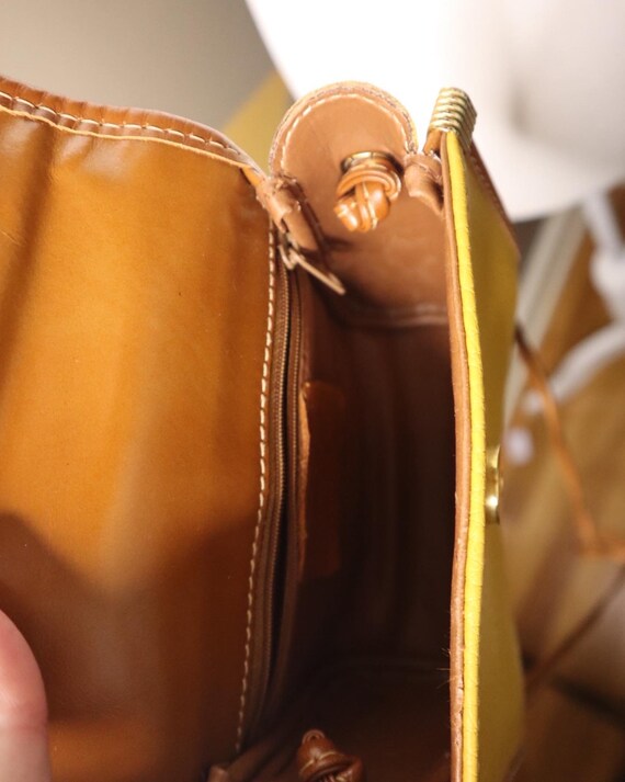 100 Leather Bag Vintage Delane Canada Yellow and Brown Crossbody Purse