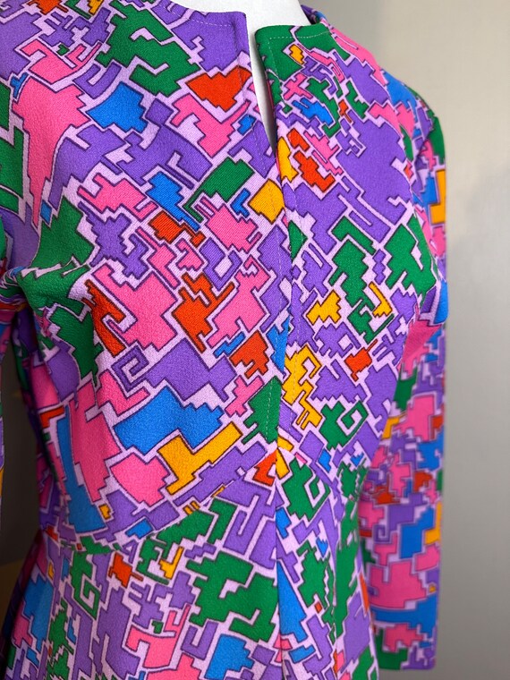 1970’s Maxi Dress Puzzle Print Long-sleeve Vintag… - image 3