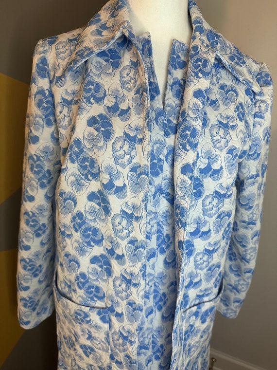1970’s Set Jacket & Maxi Dress Blue and White Pans