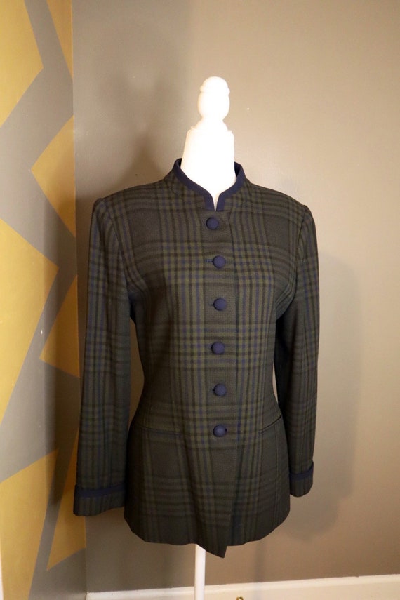 Vintage 1980’s Plaid Longline Blazer Green/Navy - 