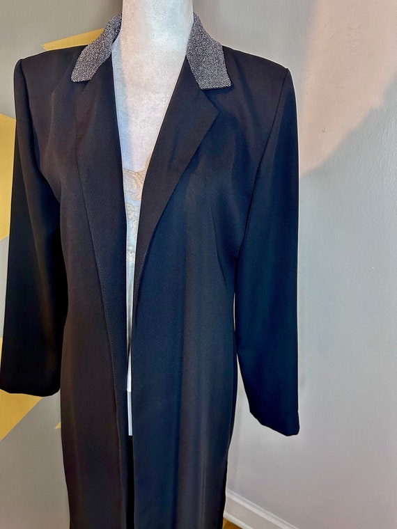 Vintage 1980’s Long Black Evening Jacket with Silv