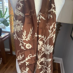 Vintage 1970’s Brown with ivory Floral Branch Print Silk Scarf