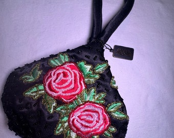 Y2K Beaded Roses Satin Evening Bag • NWT • Bijou Terner Brand