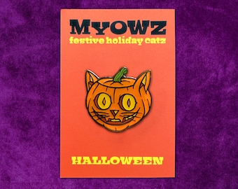 Cat Jack-O-Lantern Enamel Pin by MYOWZ Halloween