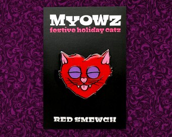 Heart Cat Enamel Pin - Red