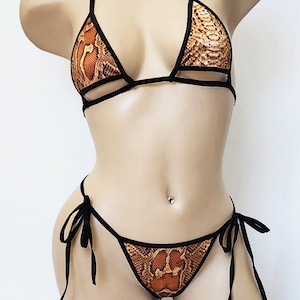 Snakeskin String Thong Bikini with Underboob Cut Out Top, Choice of Bottom Style! -  Made to Order