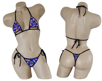 TEENY Bikini Made w/Florida Gators Fabric, Florida Gators String Thong Bikini w/ Adjustable Underboob Cut Out Top - ONE SIZE - Made to Order