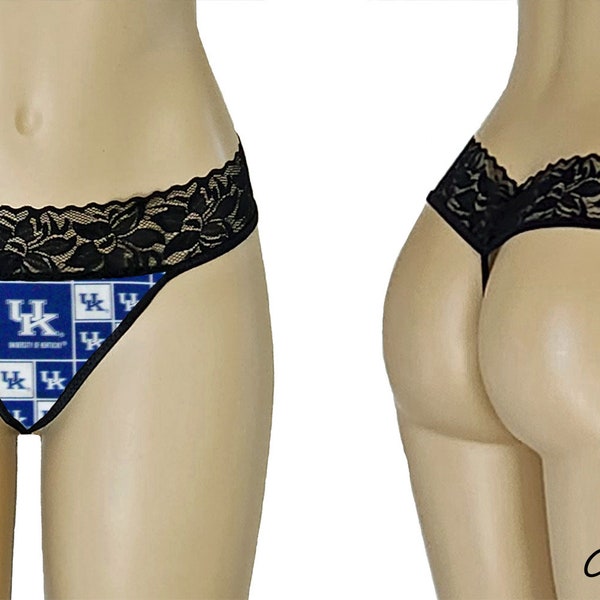 Black Lace String Panty made with Kentucky Wildcats Fabric, Kentucky Wildcats Thong, X-Small to Large, Made to Order