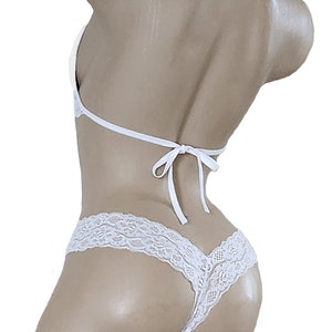 White Lace Lingerie Tie-Top and Thong or String Panty Made w/Florida Gators Fabric, Florida Gators Lingerie, Made to Order, XS - L image 4