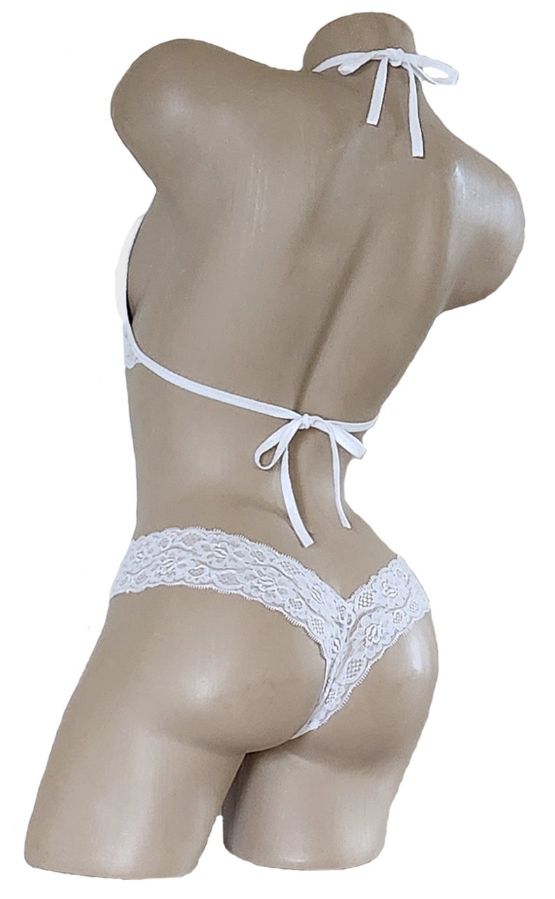 White Lace Lingerie Tie-Top and Thong or String Panty Made w/Florida Gators Fabric, Florida Gators Lingerie, Made to Order, XS - L image 4