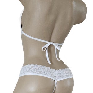 White Lace Lingerie Tie-Top and Thong or String Panty Made w/Florida Gators Fabric, Florida Gators Lingerie, Made to Order, XS - L image 3