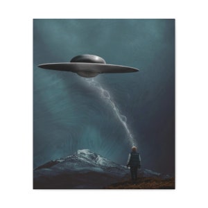 Retro UFO wall art, UFO canvas, vintage flying saucer, Trippy art, psychedelic Canvas Gallery Wraps, cosmic art, surreal art, science fictio