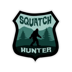 Squatch Hunter Kiss-cut Sticker, Kryptid Sticker, Sasquatch Sticker, Cryptozoology Sticker, Bigfoot is real, Bigfoot Sticker