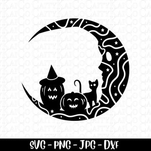 Halloween wavy crescent moon svg, Jack o lantern svg, witchy svg, celestial svg, png, Halloween pumpkin shirt design, instant download file