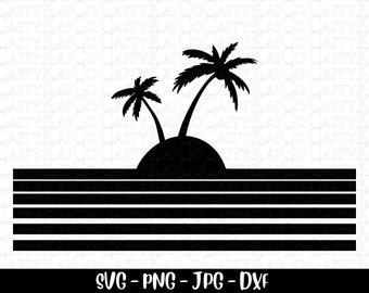 Palma dell'isola SVG, scena spiaggia tropicale svg, oceano svg, file di taglio, dxf, png, design grafico della camicia, file di download istantaneo