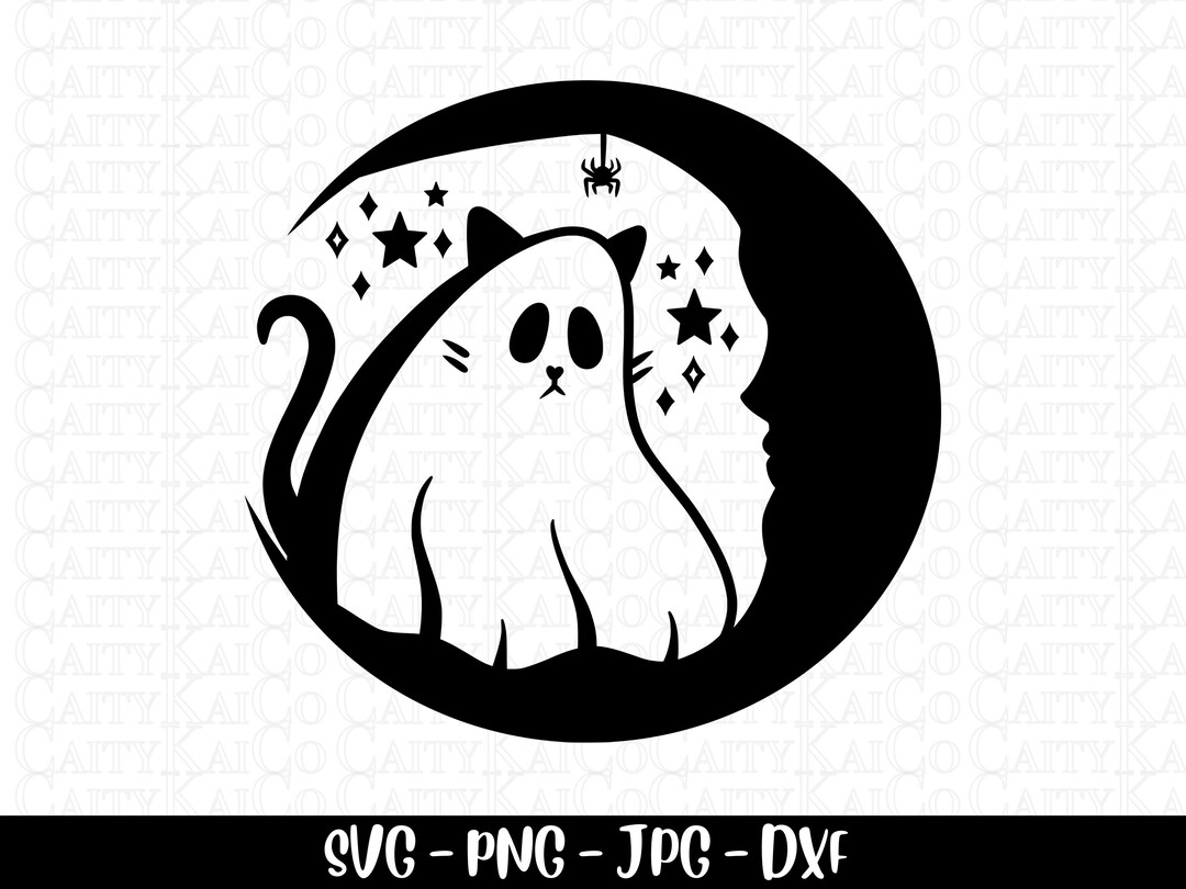 Halloween Ghost Kitty Cat Svg Moon Svg Halloween Svg Black Cat Svg